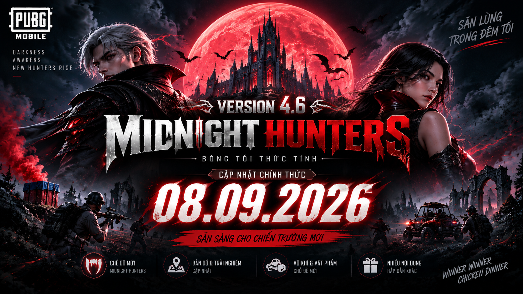 PUBG MOBILE 4.6 chính thức cập nhật hôm nay: Midnight Hunters đã đến tay người chơi