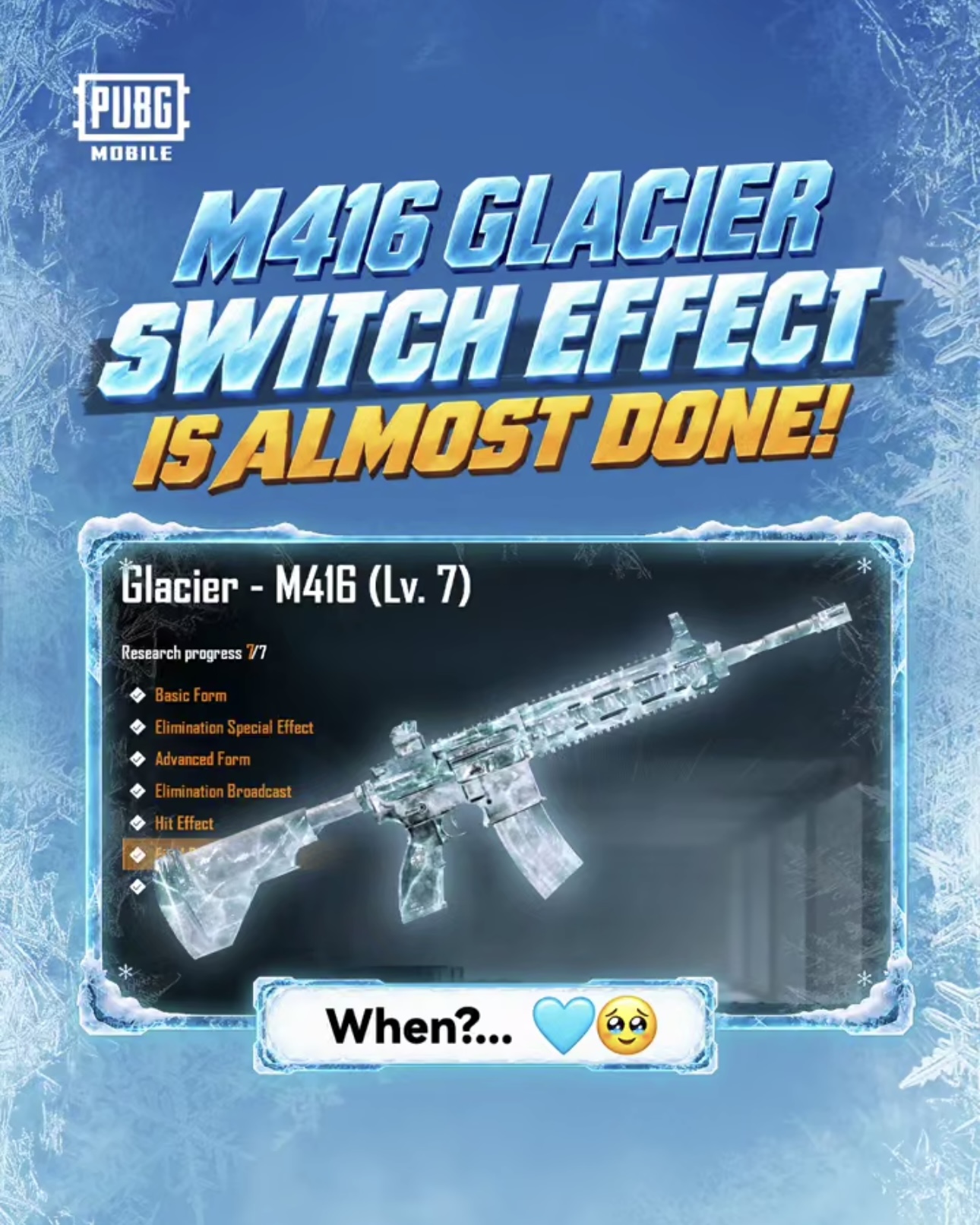 PUBG MOBILE xác nhận M416 Glacier Switch Effect gần hoàn thiện, Việt Nam vẫn chờ thông tin